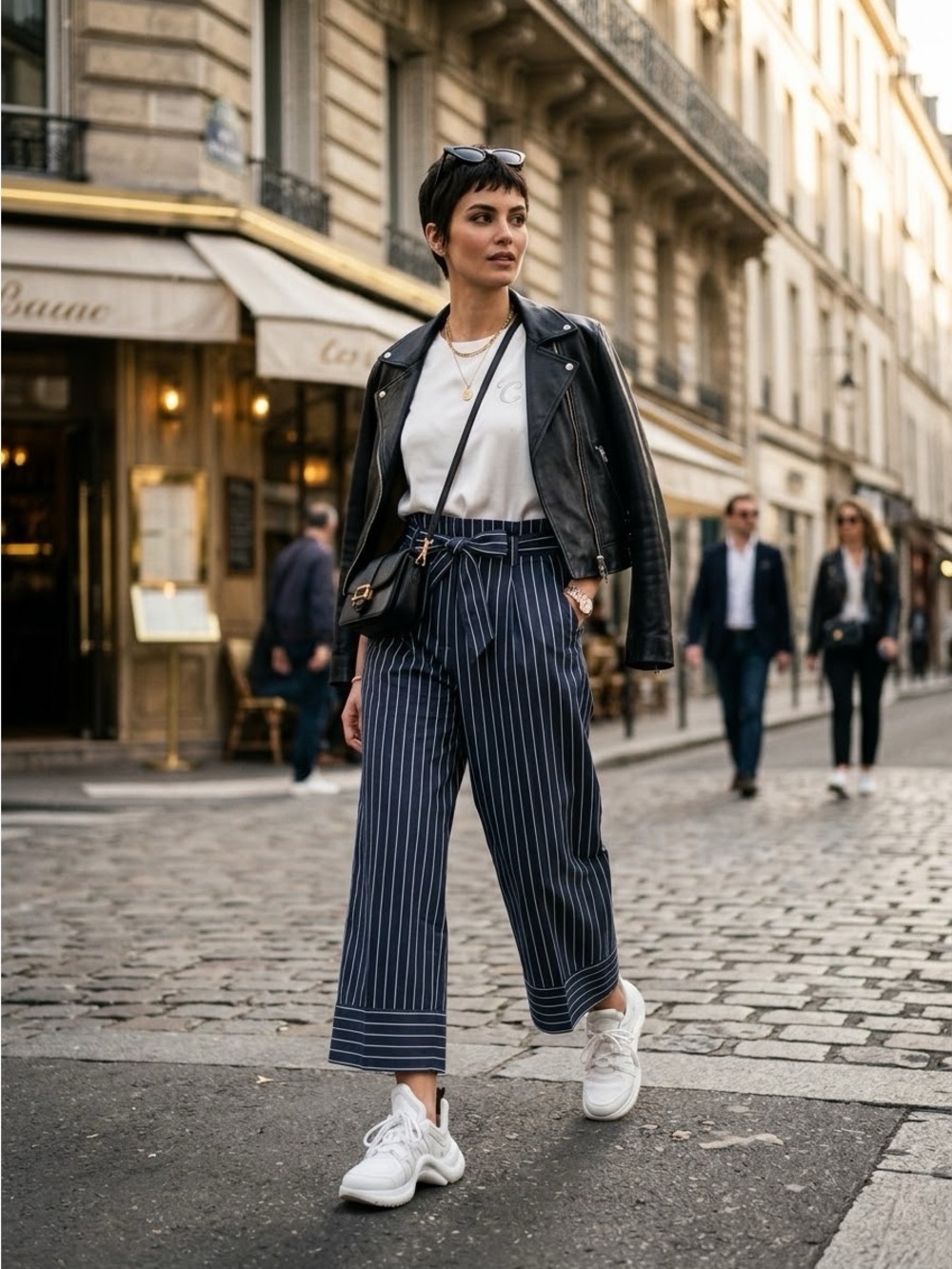 Massimo Dutti Navy Blue Pinstripe Wide Leg Tie Waist Culottes - US 8